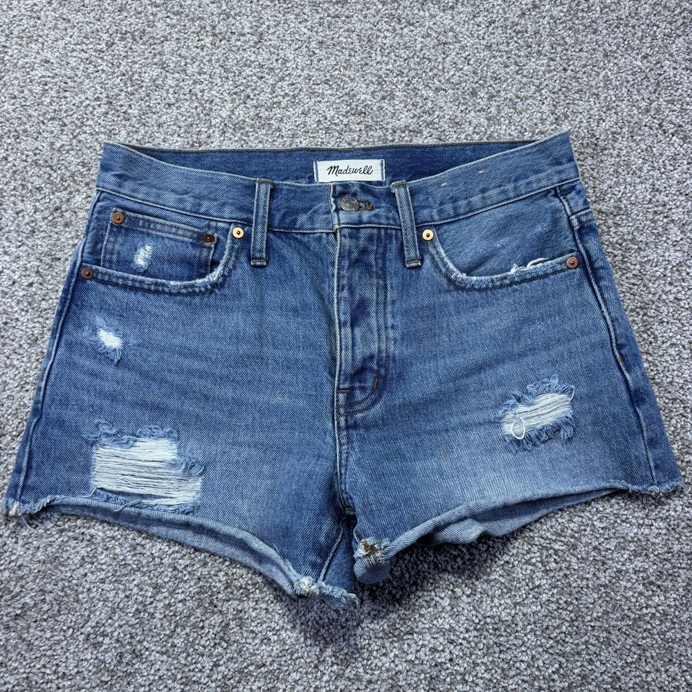Madewell Relaxed Denim Shorts Womens 24 Blue Distressed Cutoff Frayed Hem